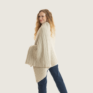 The Cashmere Knitted Cable Stole in Natural Stone