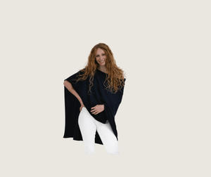 The Cashmere Relaxed Poncho in Navy - Teacup and Tova