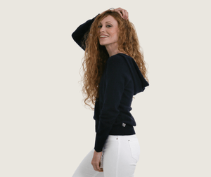 The Cashmere Tailored Hoodie in Navy - Teacup and Tova