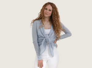 The Cashmere Ballet Wrap Cardigan in Sky Blue - Teacup and Tova