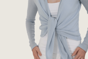 The Cashmere Ballet Wrap Cardigan in Sky Blue - Teacup and Tova