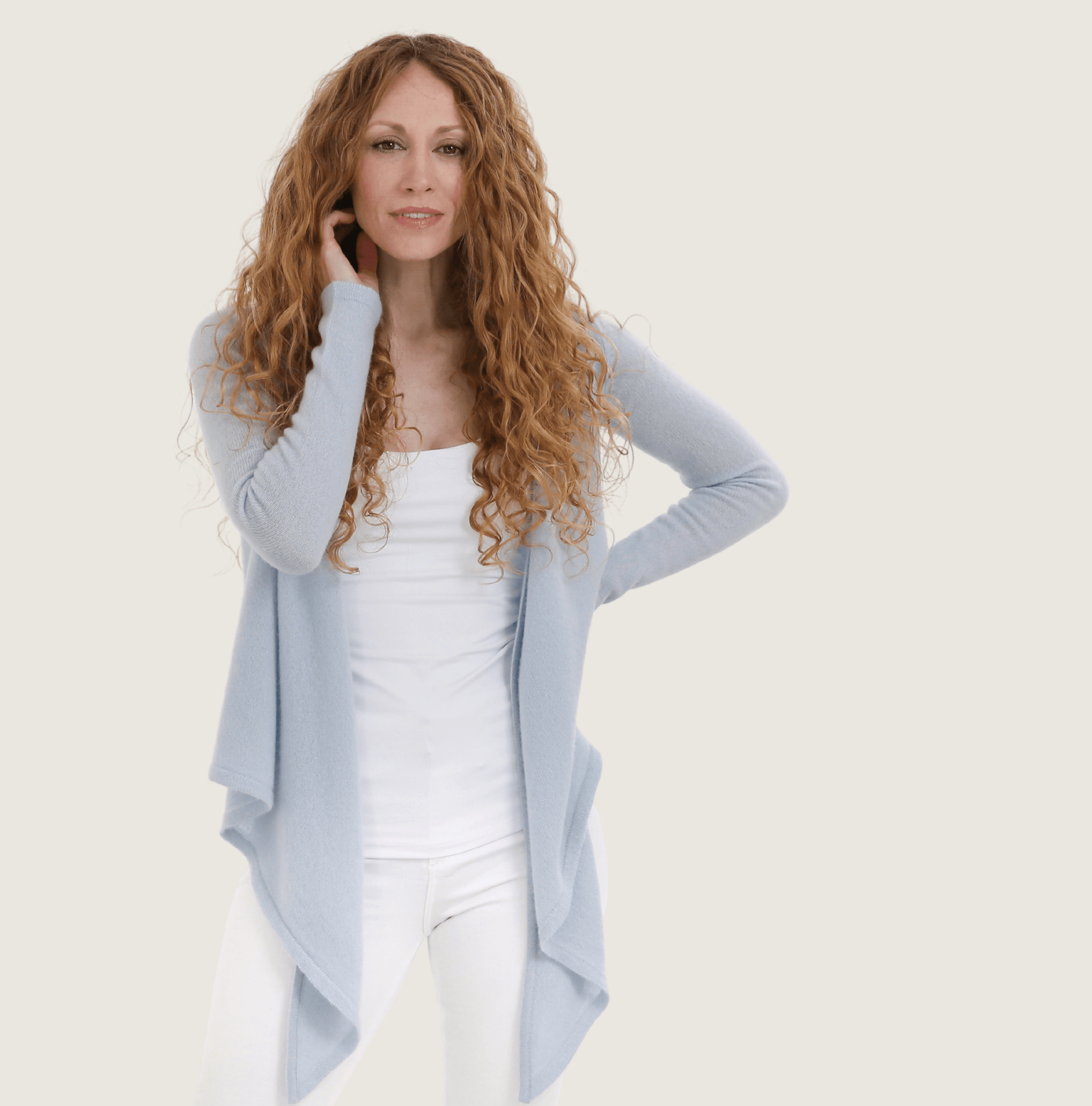 The Cashmere Ballet Wrap Cardigan in Sky Blue - Teacup and Tova