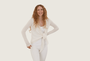 The Cashmere Ballet Wrap Cardigan in Ivory White - Teacup and Tova