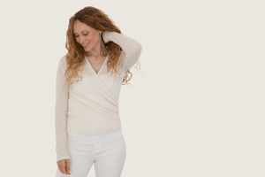 The Cashmere Ballet Wrap Cardigan in Ivory White - Teacup and Tova