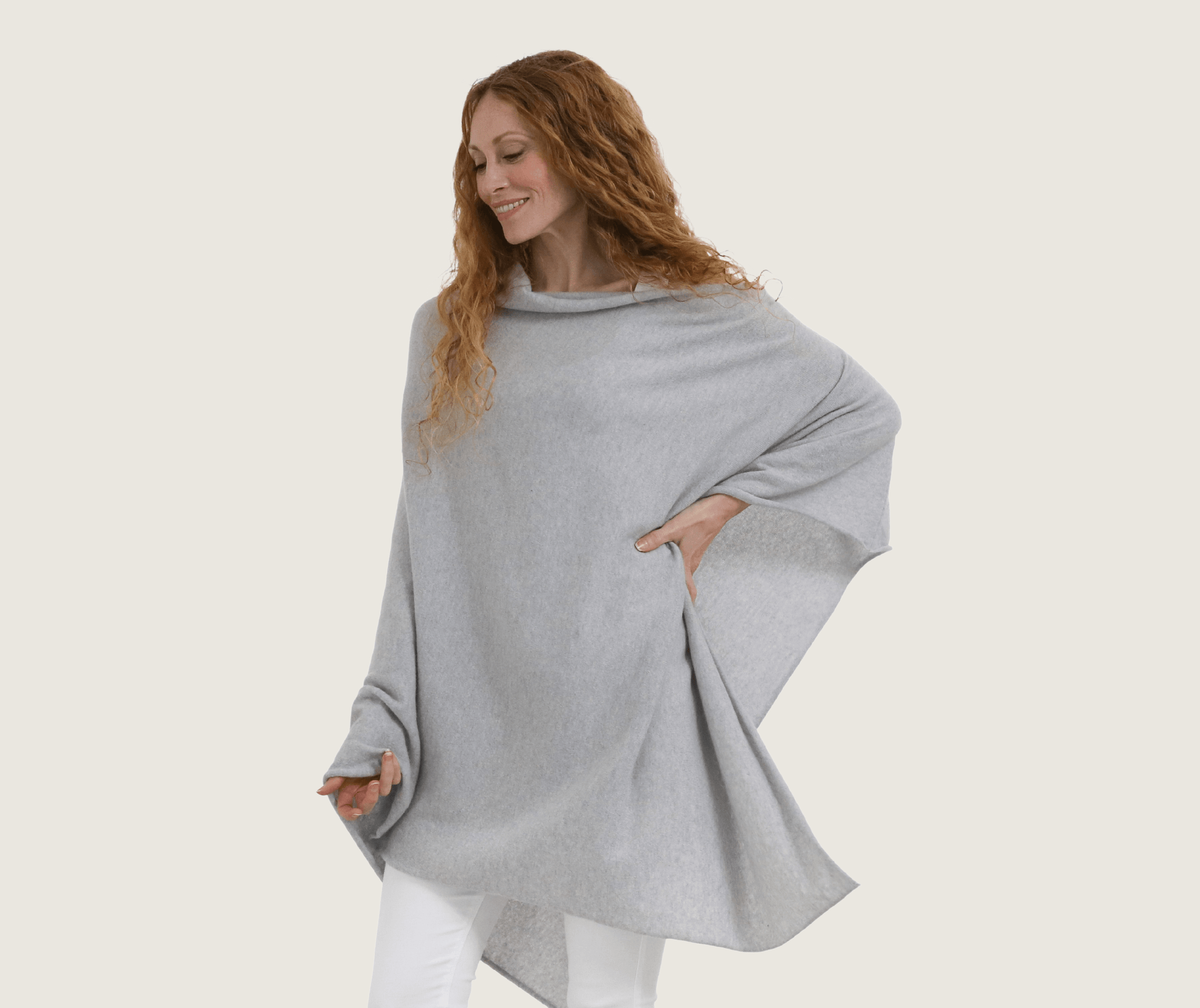 The Cashmere Relaxed Poncho in Grey - Teacup and Tova