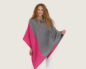 The Cashmere Relaxed Poncho in Grey/Dark Pink - Teacup and Tova