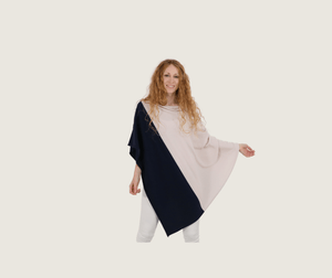 The Cashmere Relaxed Poncho in Natural/Navy - Teacup and Tova