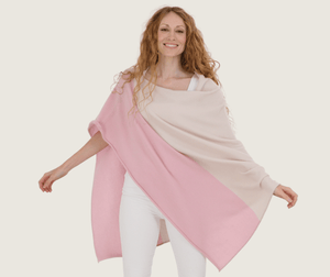 The Cashmere Relaxed Poncho in Natural/Pink - Teacup and Tova