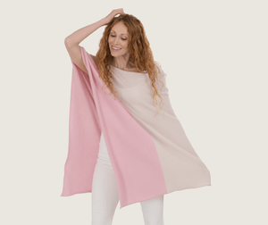 The Cashmere Relaxed Poncho in Natural/Pink - Teacup and Tova