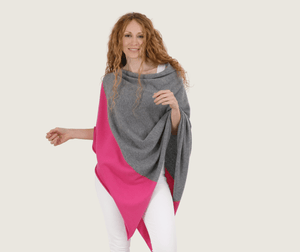 The Cashmere Relaxed Poncho in Grey/Dark Pink - Teacup and Tova