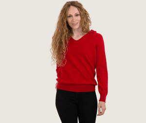 The Cashmere Tailored Hoodie in Red - Teacup and Tova