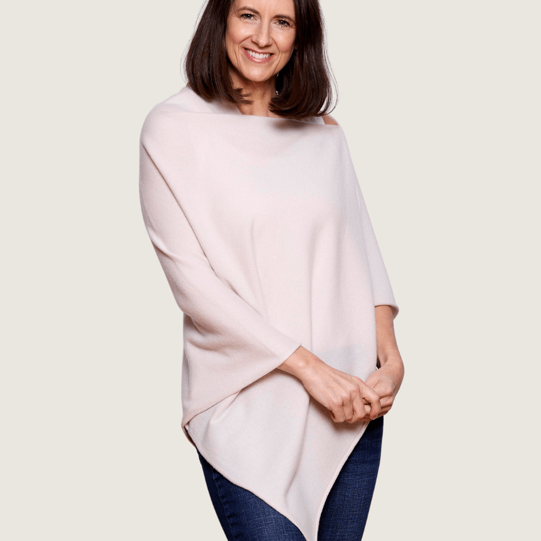 The Cashmere Classic Poncho in Natural Cream - Teacup and Tova