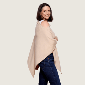 The Cashmere Classic Poncho in Natural Sand - Teacup and Tova