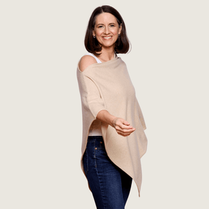 The Cashmere Classic Poncho in Natural Sand - Teacup and Tova