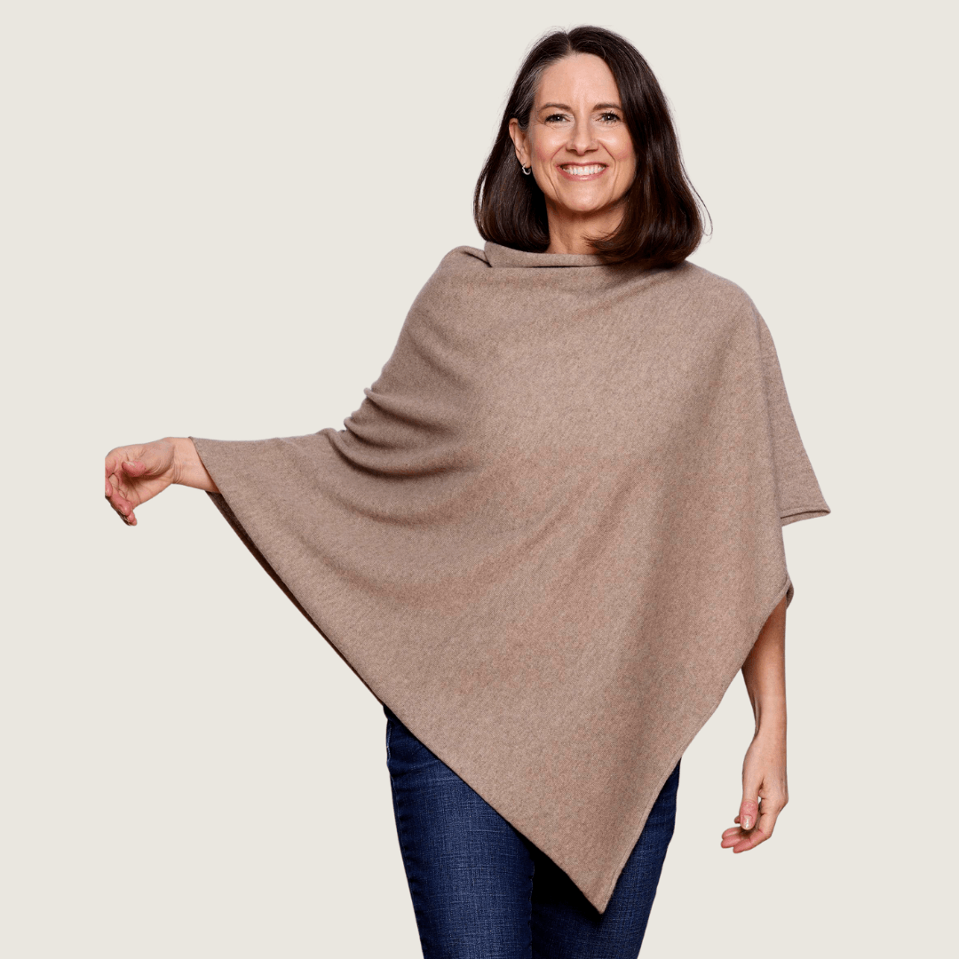 The Cashmere Classic Poncho in Natural Brown - Teacup and Tova