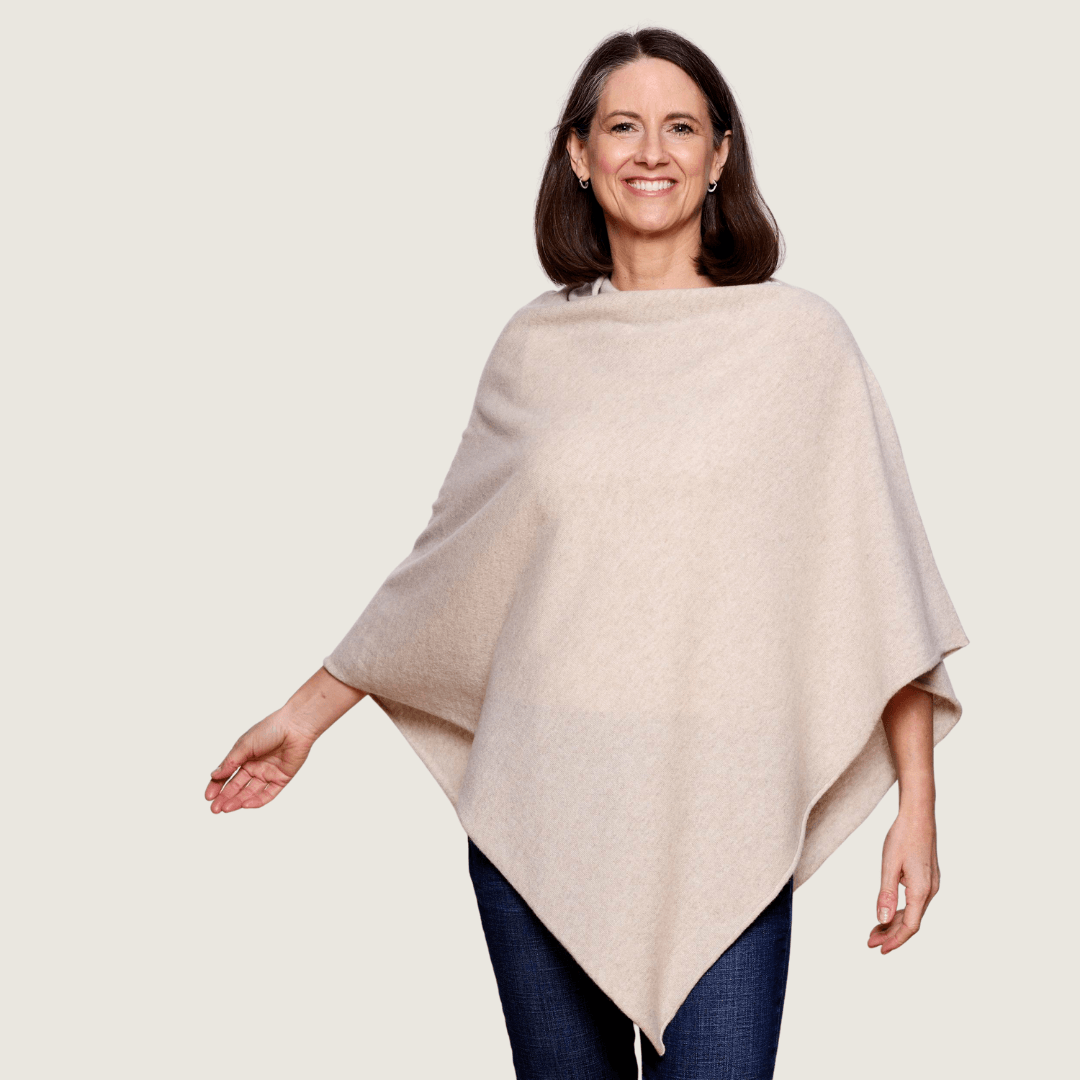 The Cashmere Classic Poncho in Natural Stone - Teacup and Tova