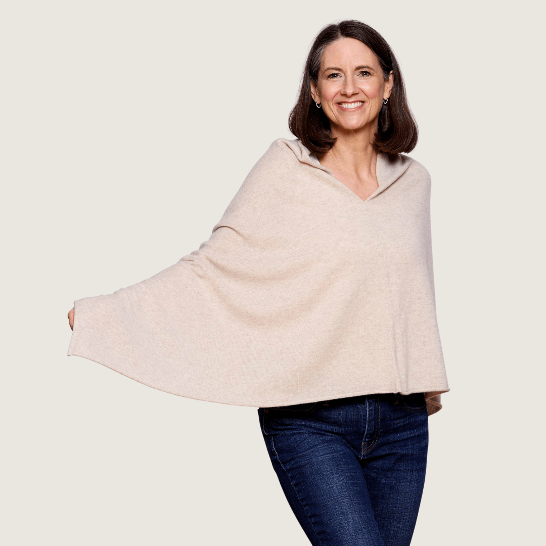 The Cashmere Classic Poncho in Natural Stone - Teacup and Tova